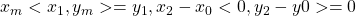 x_{m} < x_{1}, y_{m} >= y_{1}, x_{2} - x_{0} < 0, y_{2} - y{0} >= 0 