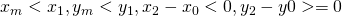 x_{m} < x_{1}, y_{m} < y_{1}, x_{2} - x_{0} < 0, y_{2} - y{0} >= 0 